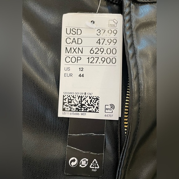 H&M Black Leather Vegan Pants 12 Emo Goth punk biker whimsygoth indie rave - Picture 3 of 10